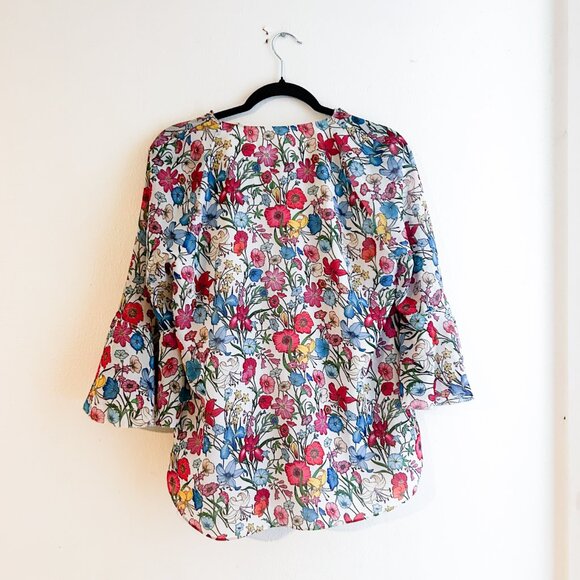 ELIE TAHARI Floral Ruffle 3/4 Bell Sleeve Blouse - Picture 9 of 9